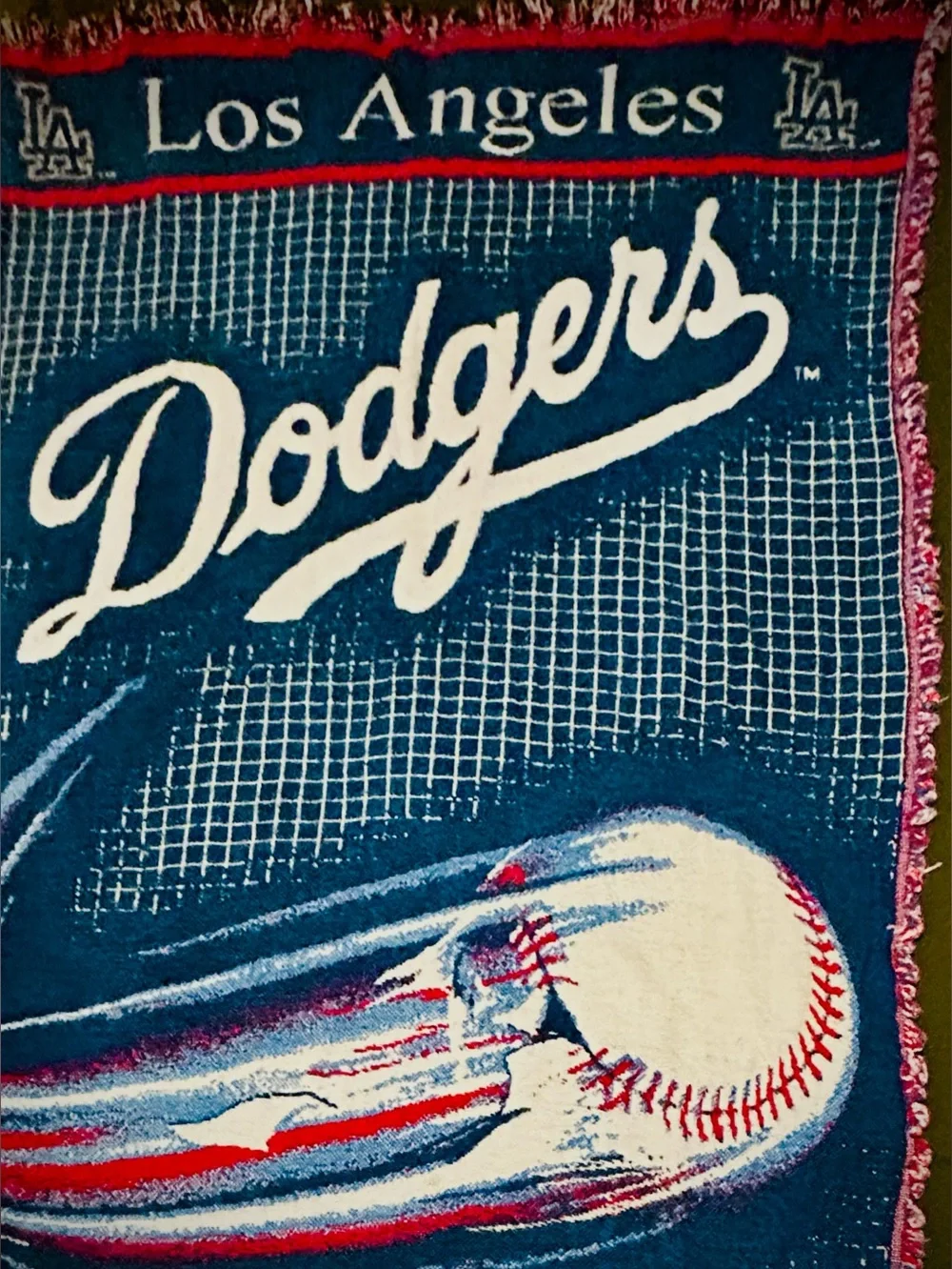 Vintage 90s Dodgers woven stadium lap blanket 48x54 Retro MLB